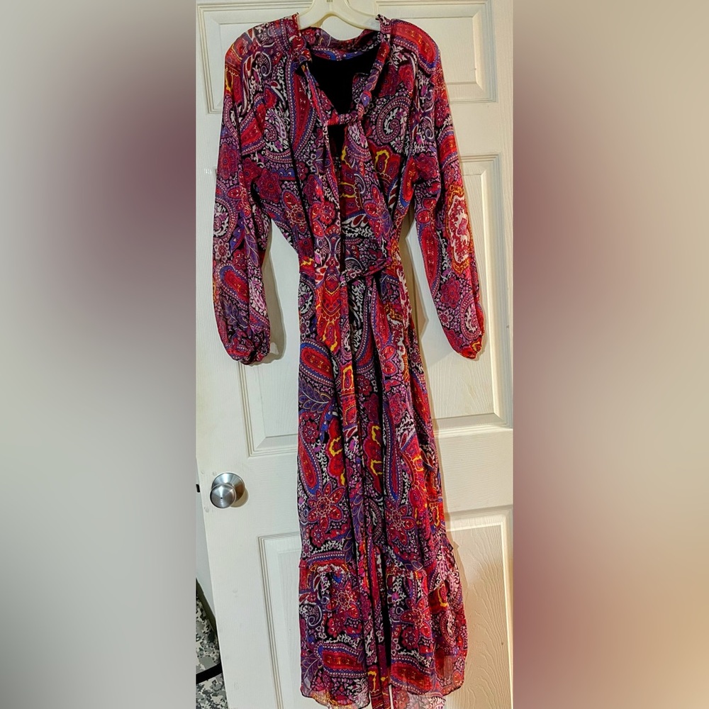 Tahari ASL Paisley Maxi Dress - Red and Purple